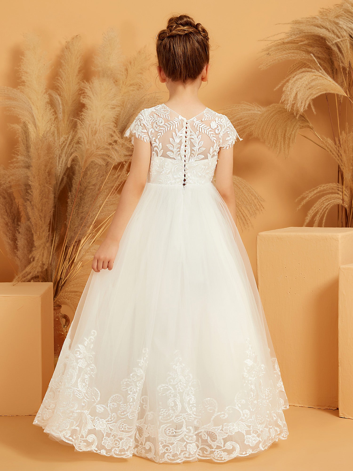 Embroidered Applique Ball Gown Flower Girl Dress